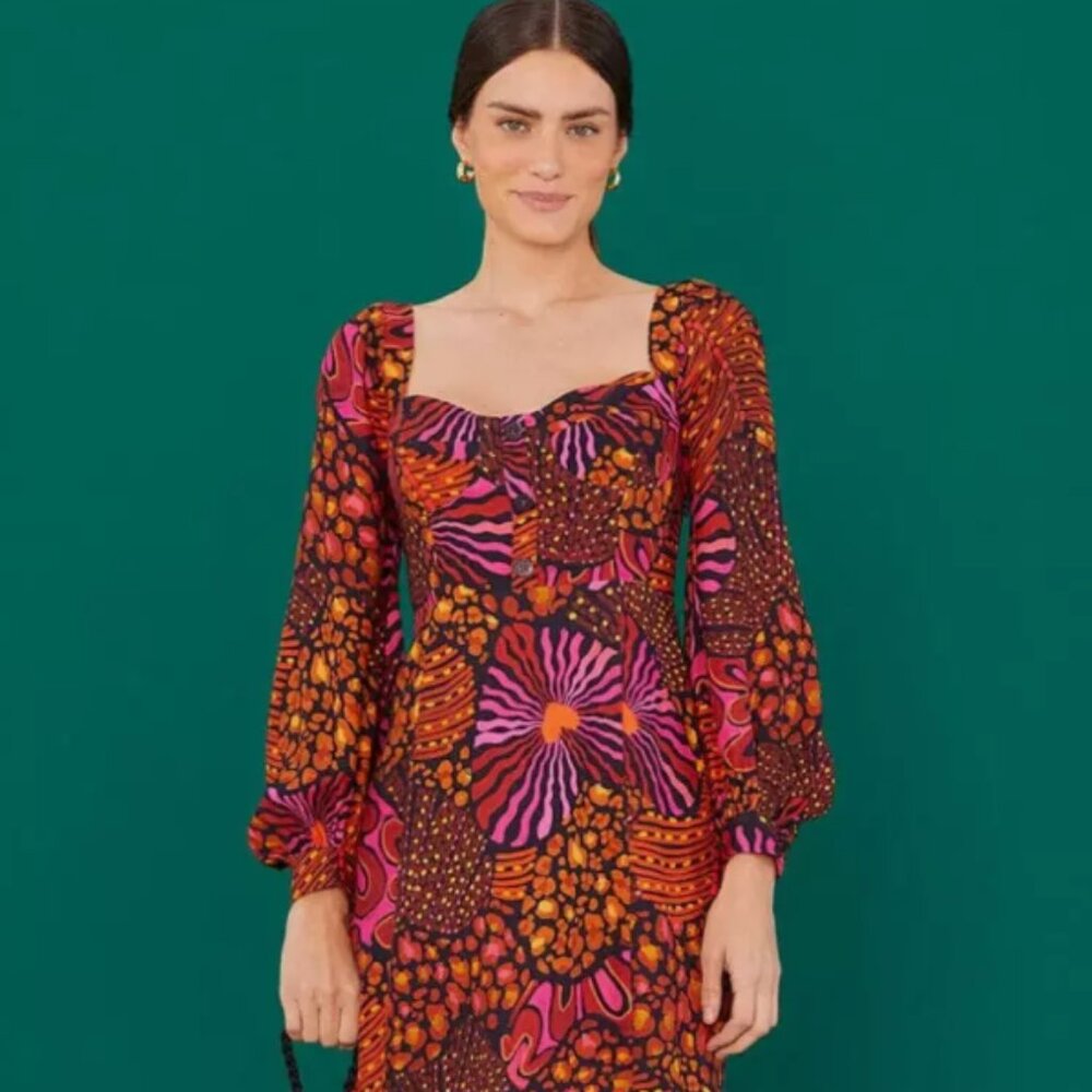 FARM RIO Leopard Hearts Mini Dress Regular SIZE LARGE